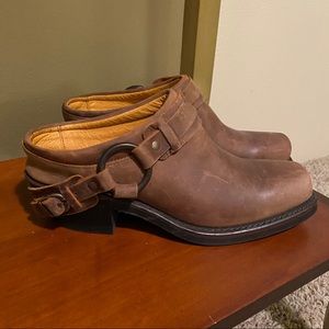 Frye belted harness mule boot